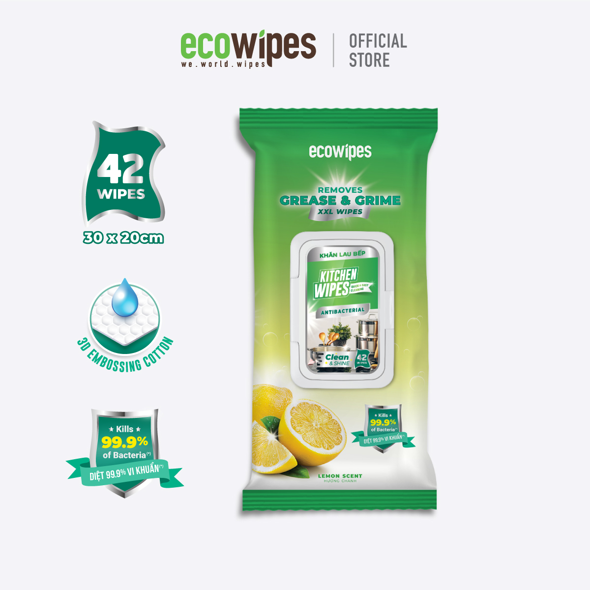 Khăn ướt lau bếp Ecowipes 42 tờ - 1 gói