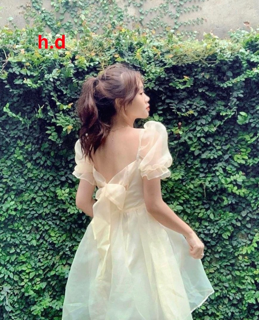 Váy công chúa dáng xòe cổ vuông nơ sau siêu đẹp hàng 2 lớp