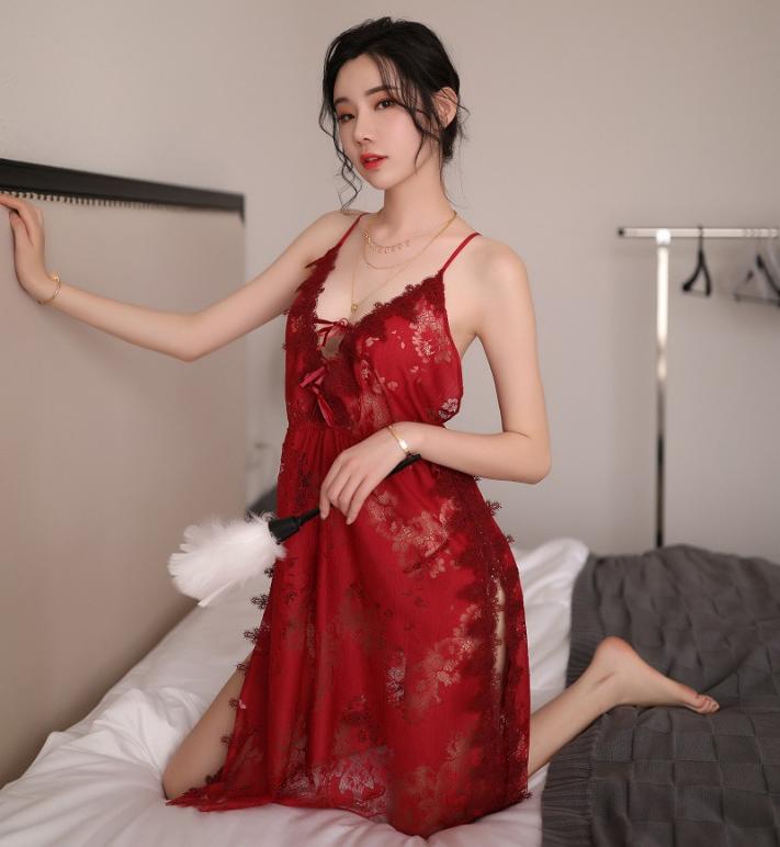 Đầm ngủ hai dây phối ren Sexy Girl - Đỏ