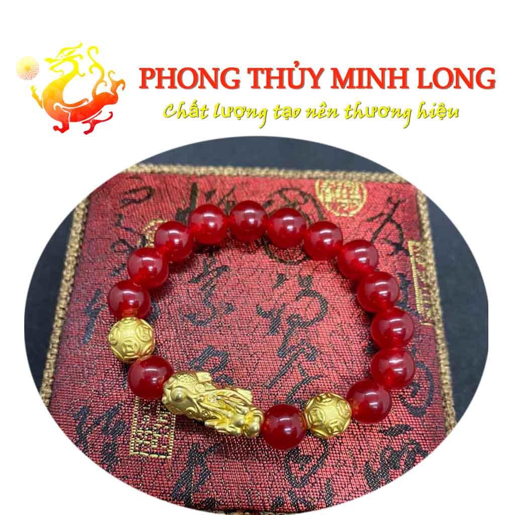 Vòng tay đá Mã Não Đỏ 3A mix tỳ hưu và 2 hạt Vàng