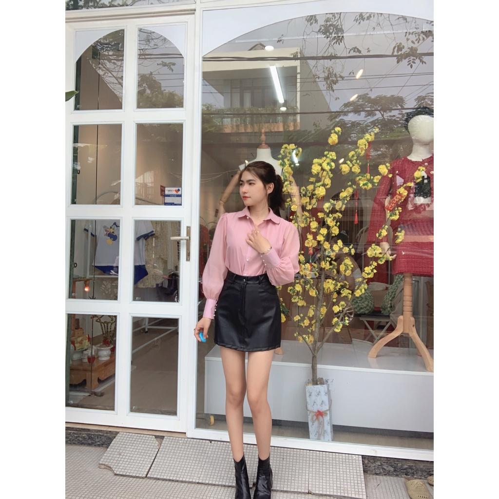 Sơ mi dài tay cổ sen nút ngọc