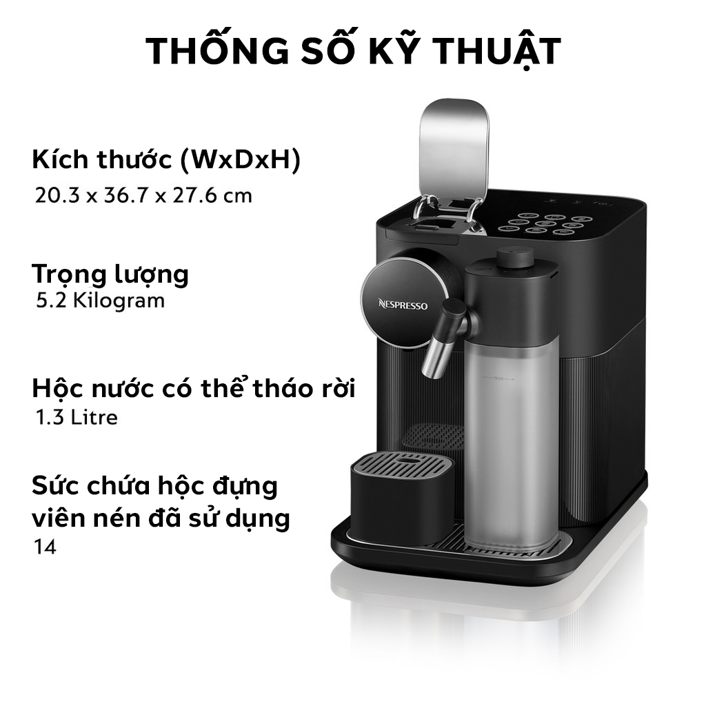 Máy pha cà phê Nespresso Gran Lattissima Đen - Hàng chính hãng