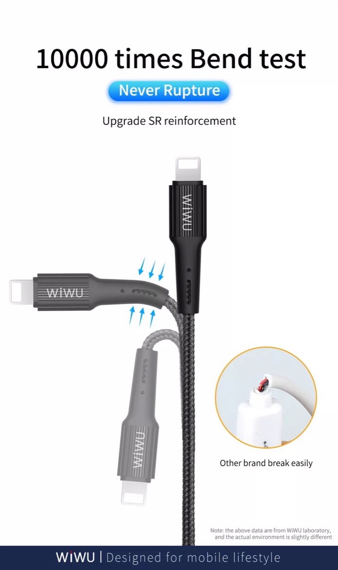 Cáp Wiwu Gear Charging &amp; Sync Cable 2.4A 1.2M G20 cho các thiết bị sạc Type-C, hỗ trợ sạc nhanh, chống rối - Hàng chính hãng