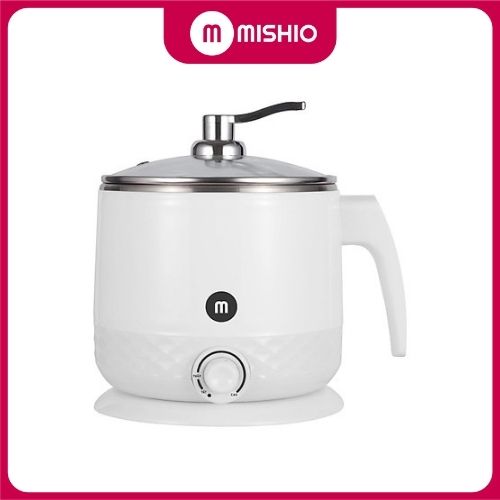 Ca nấu đa năng Mishio MK214 600W 1,5L inox 304, nấu nước, nấu mì, lẩu - Màu trắng xám - Hàng chính hãng