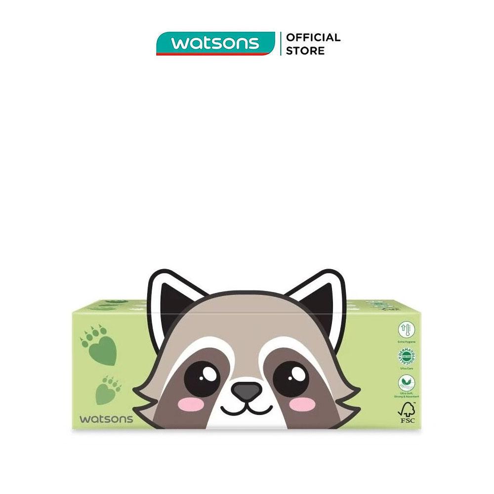 Khăn Giấy Hộp Watsons Facial Box Tissue 3ply x 100s (Racoon+Sloth)(Hình Ngẫu Nhiên)