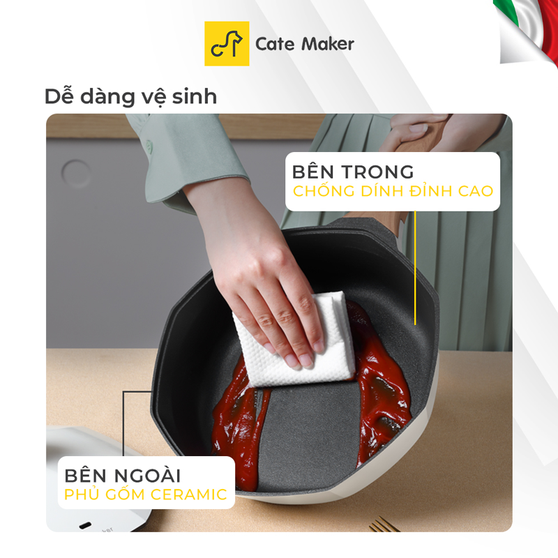 Chảo chống dính bát giác Cate-Maker INFINITE SERIES GYL-BJ24JB, thiết kế thông minh, dùng cho mọi loại bếp, size 24cm