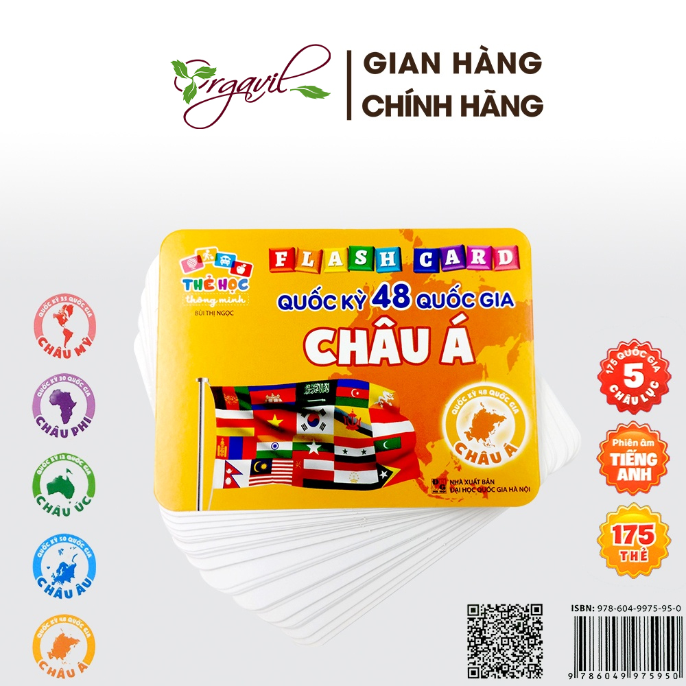 Flashcard Cờ Các Nước, Quốc Kỳ 175 Quốc Gia Trên Thế Giới - Flashcard Song Ngữ Tiếng Anh, Tiếng Việt Cho Bé - Orgavil