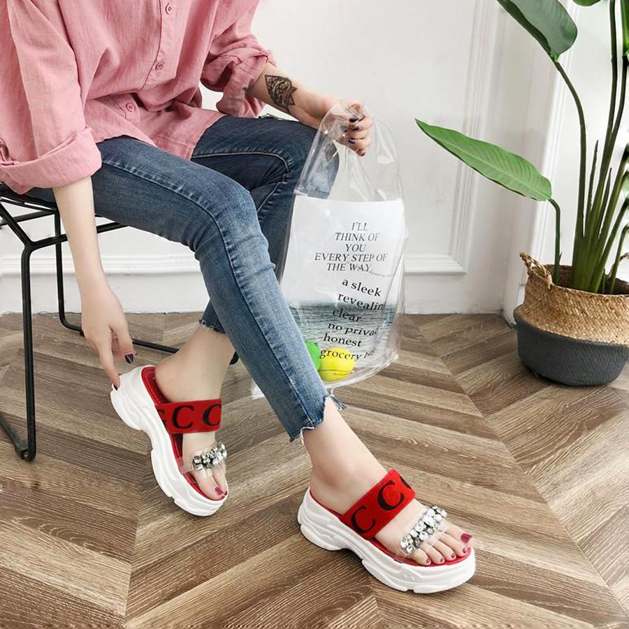 Dép quai ngang nữ đế cao đính đá