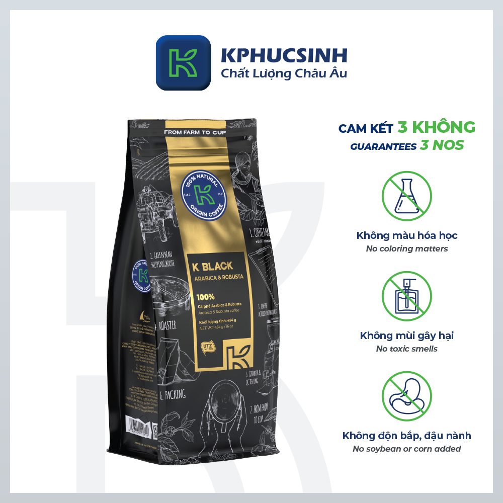 Cà phê hạt rang K Coffee 100% Robusta Arabica nguyên chất cà phê đậm vị K-Black