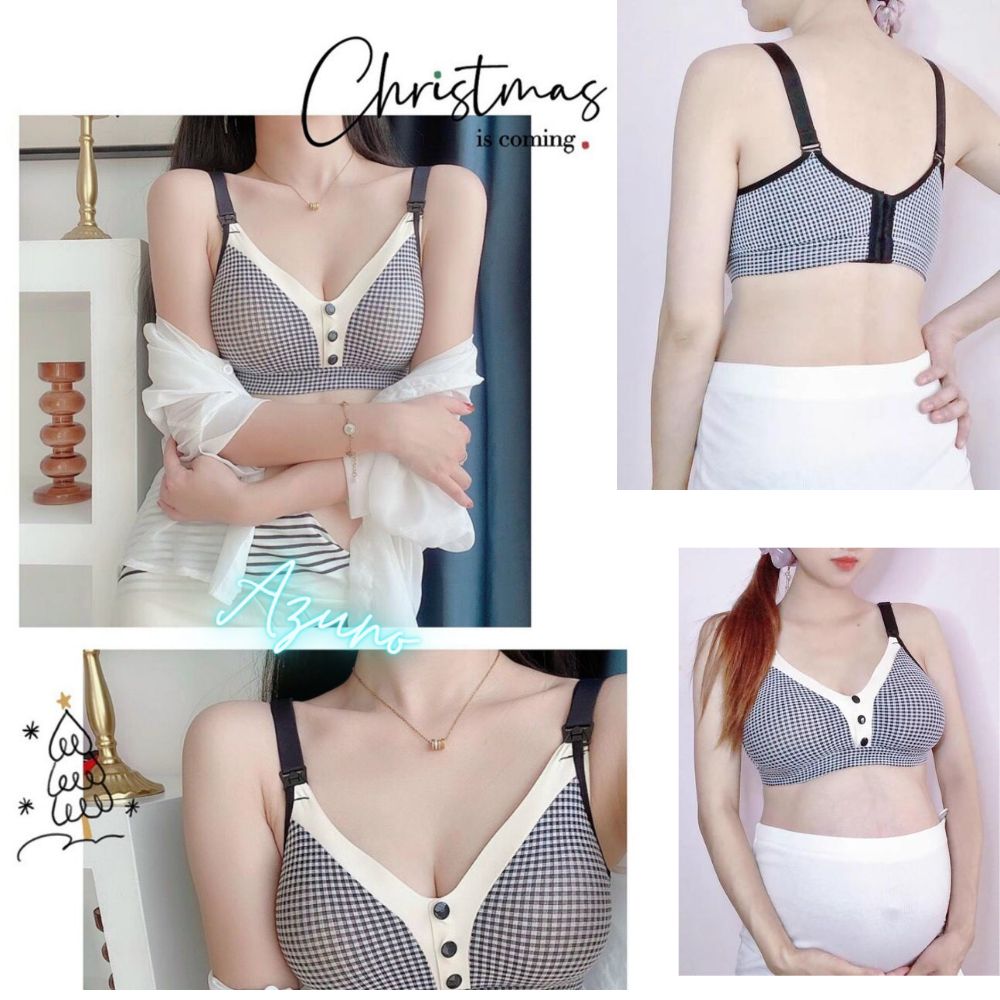 Áo Lót Bầu - Áo Ngực Cho Con Bú Kẻ Cotton Azuno A15 Chống Chảy Xệ Không Gọng Mút Mỏng Cao Cấp 