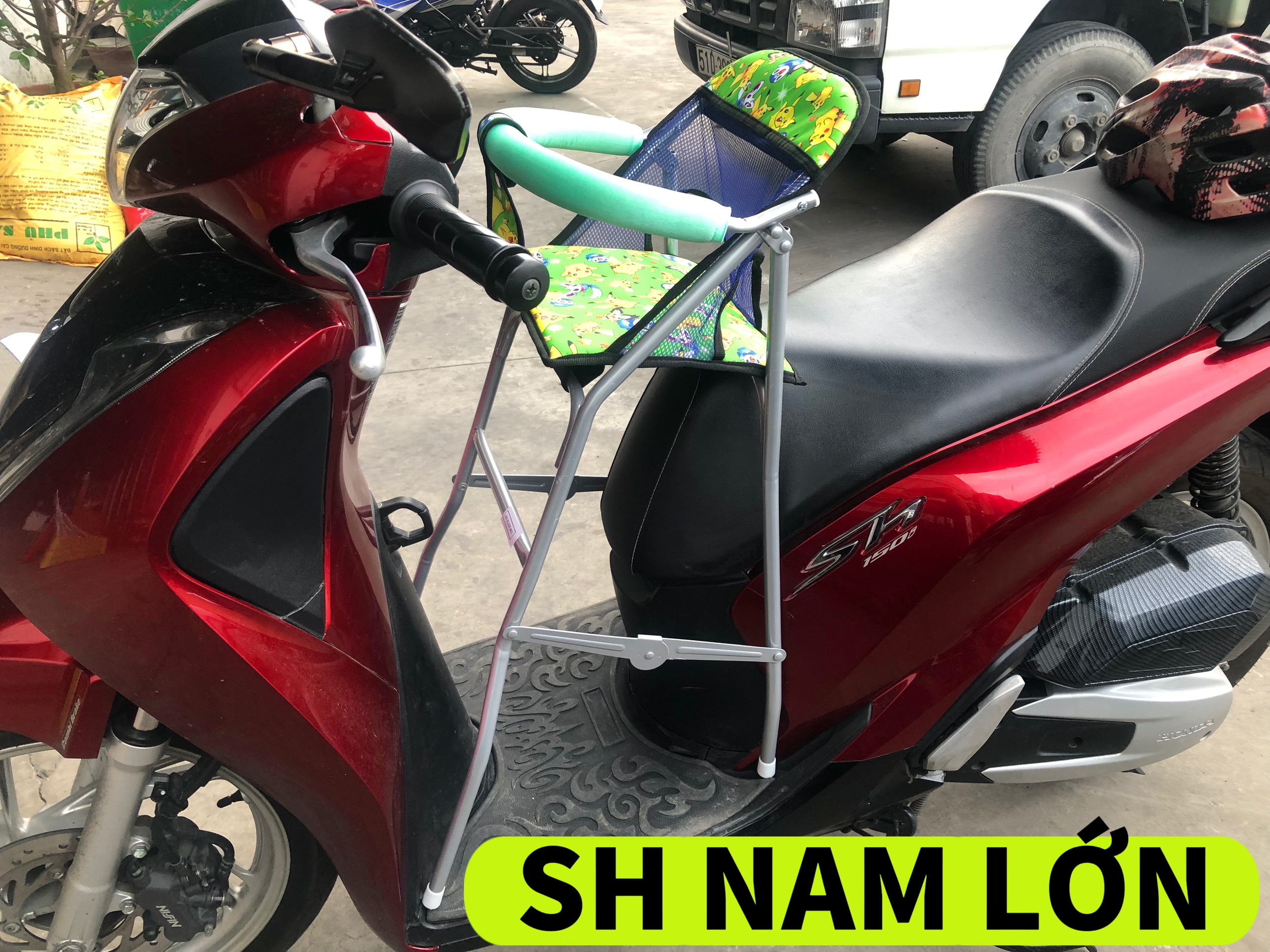 Ghế ngồi xe SH Ý 300i - 350i cho bé , GHẾ GA XẾP SẮT SƠN TĨNH ĐIỆN