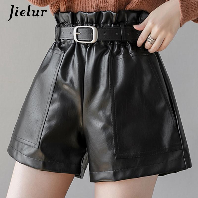 Jielur PU Nữ Thu Đông Quần Short Ôm Cao Cấp Bền Màu Quần Shorts Nữ Sang Trọng Hàn Quốc Dây Da Ngắn Quần S-XL