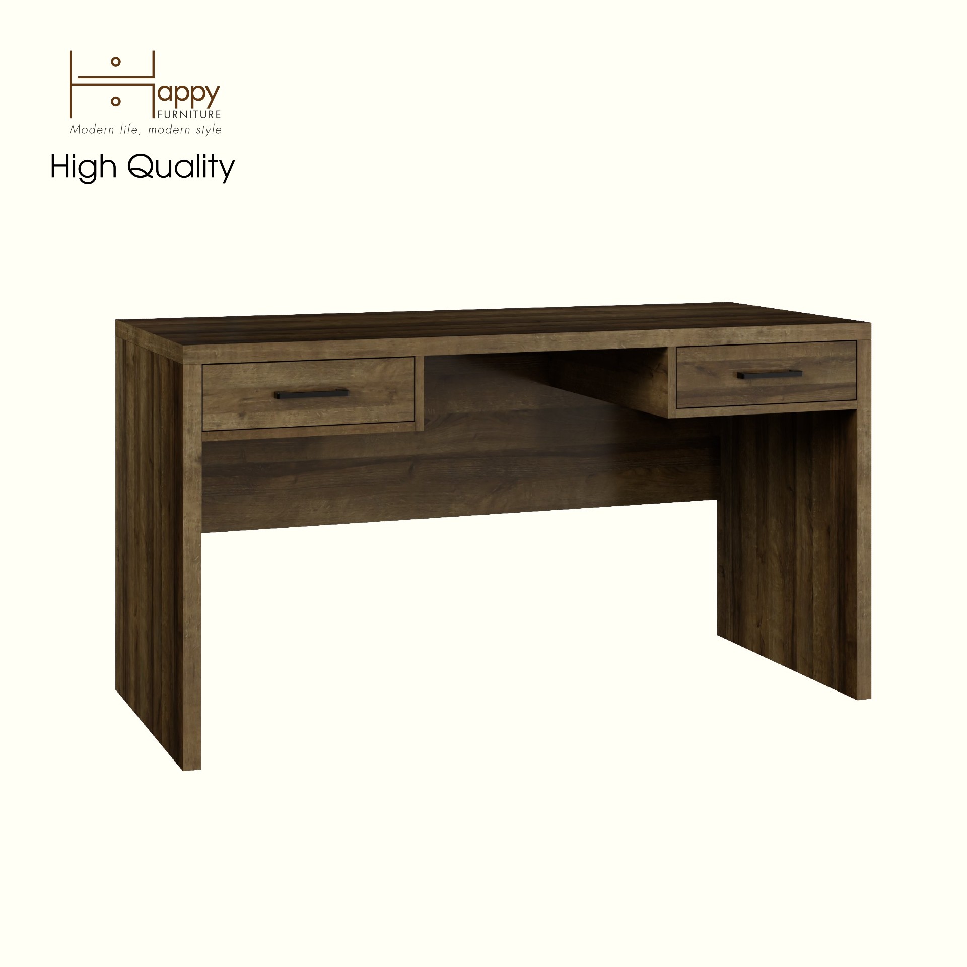 HAPPY FURNITURE , HEINEE - Bàn làm việc 2 ngăn kéo, BAN_129 , 140cm x 59cm x 75cm DxRxC, sản phẩm phổ thông