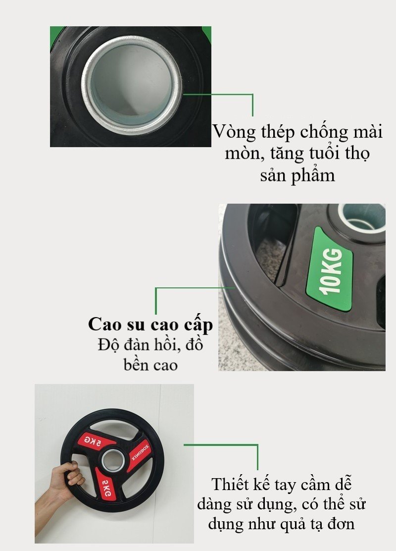 Tạ đĩa Gang bọc cao su FED-KB-20 phi 50- Loại 20kg (1 cái)