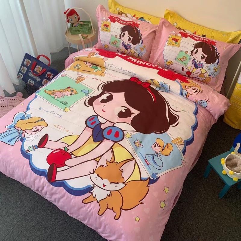 Bộ Chăn Ga Gối Cotton Disney 100%cotton Hàng Nhập Khẩu Cao Cấp 4 Món Công Chúa Bạch Tuyết