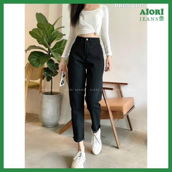 Quần Jeans Nữ, Quần Baggy Jeans Lưng Cao Baggy Bò Trơn Lai Tua Màu Đen Phong Cách Thời Trang_ Mã 5013