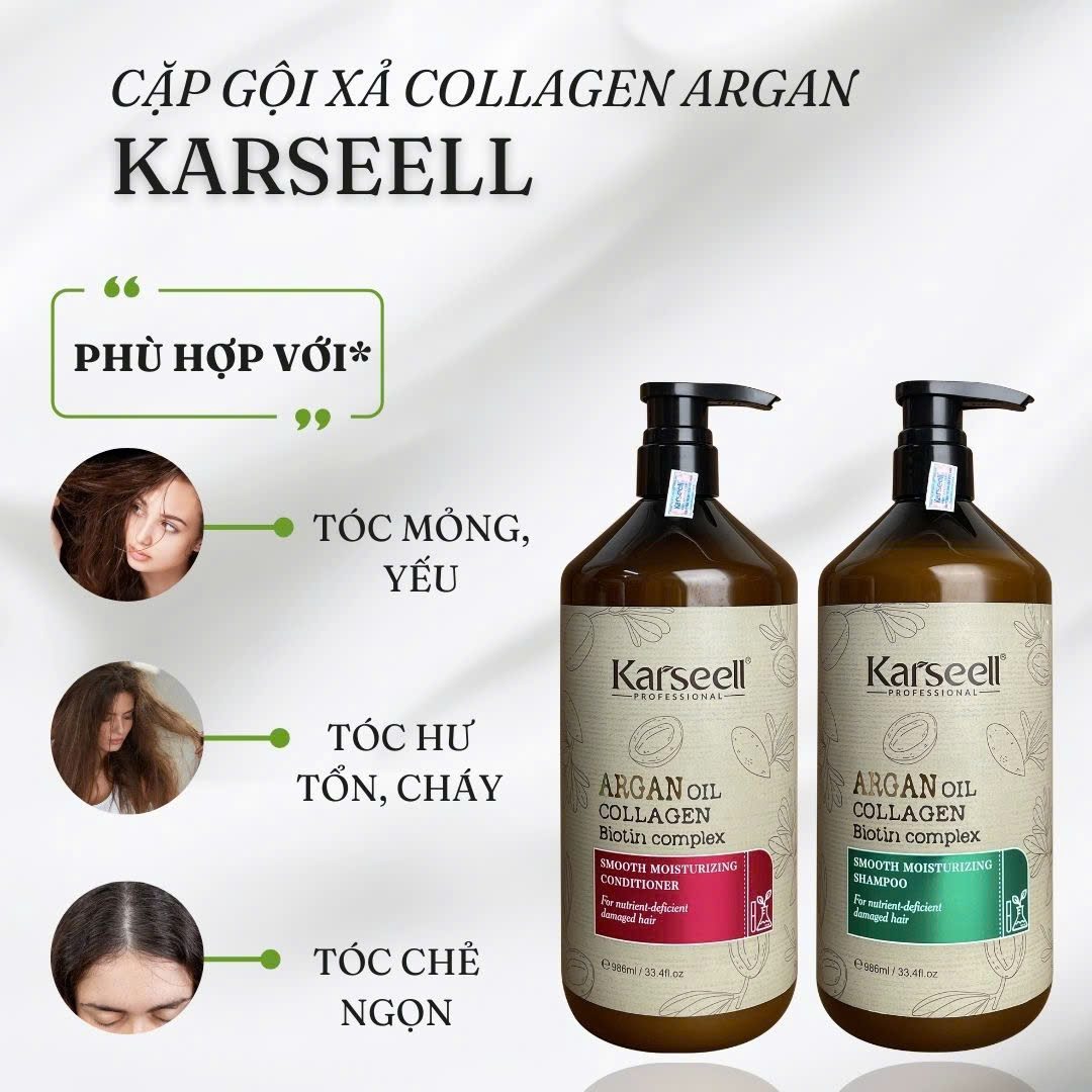 Dầu Gội Dưỡng Tóc Karseell Argan 986ML Phục Hồi Cấp Ẩm Cho Mái tóc Khô Xơ, Hư Tổn Hương Thơm Lâu