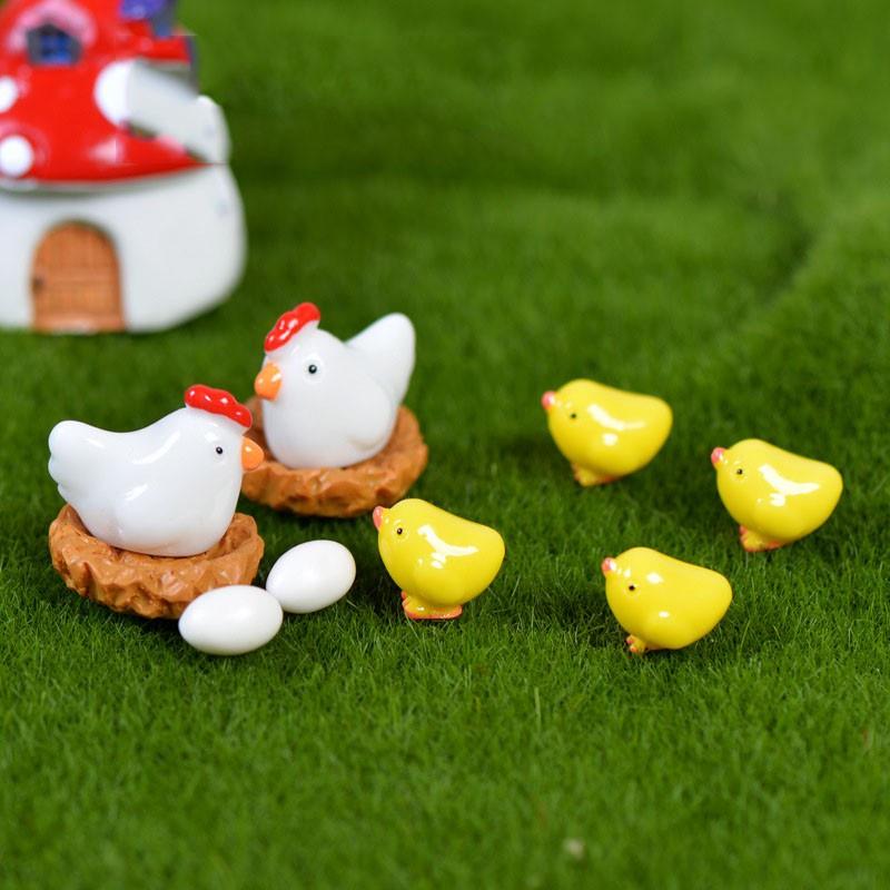 Tiểu cảnh mini ️ Gia đình gà con tiểu cảnh trang trí sen đá, sân vườn, bể cá, bể terrarium