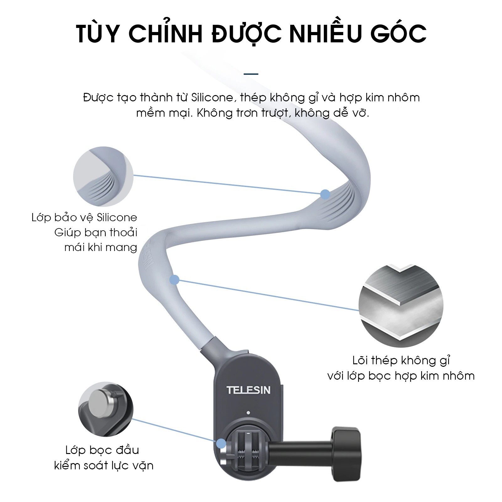 VÒNG ĐEO CỔ CHO GOPRO VÀ ACTION CAM TELESIN - HÀNG NHẬP KHẨU