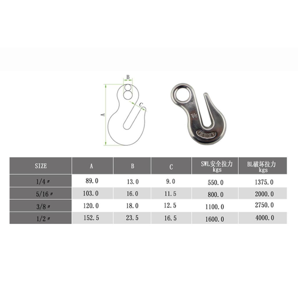 3/8" Eye Hoist Lifting Hook for Wire Rope Winch Cable Stainless Steel