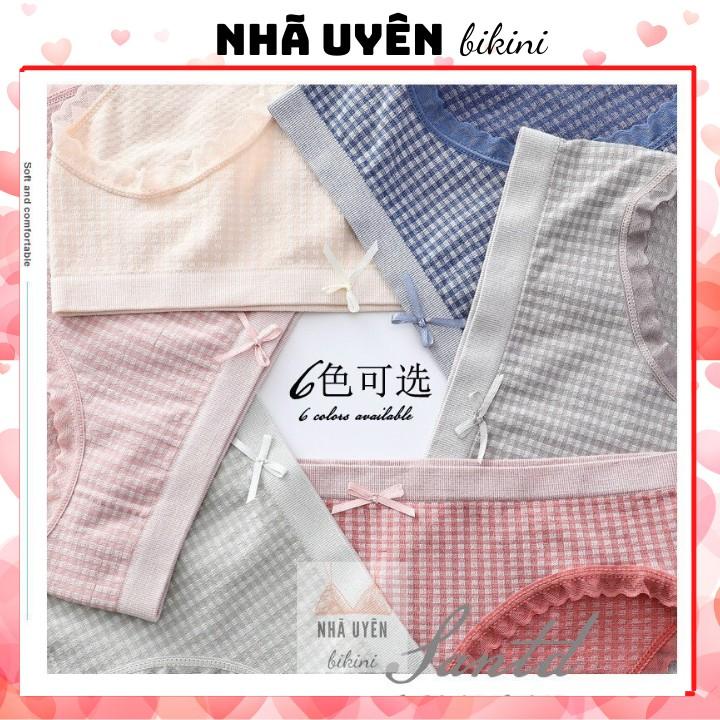 Quần lót nữ cotton kháng khuẩn y tế Sọc Kẻ Caro Viền Ren Cao Cấp