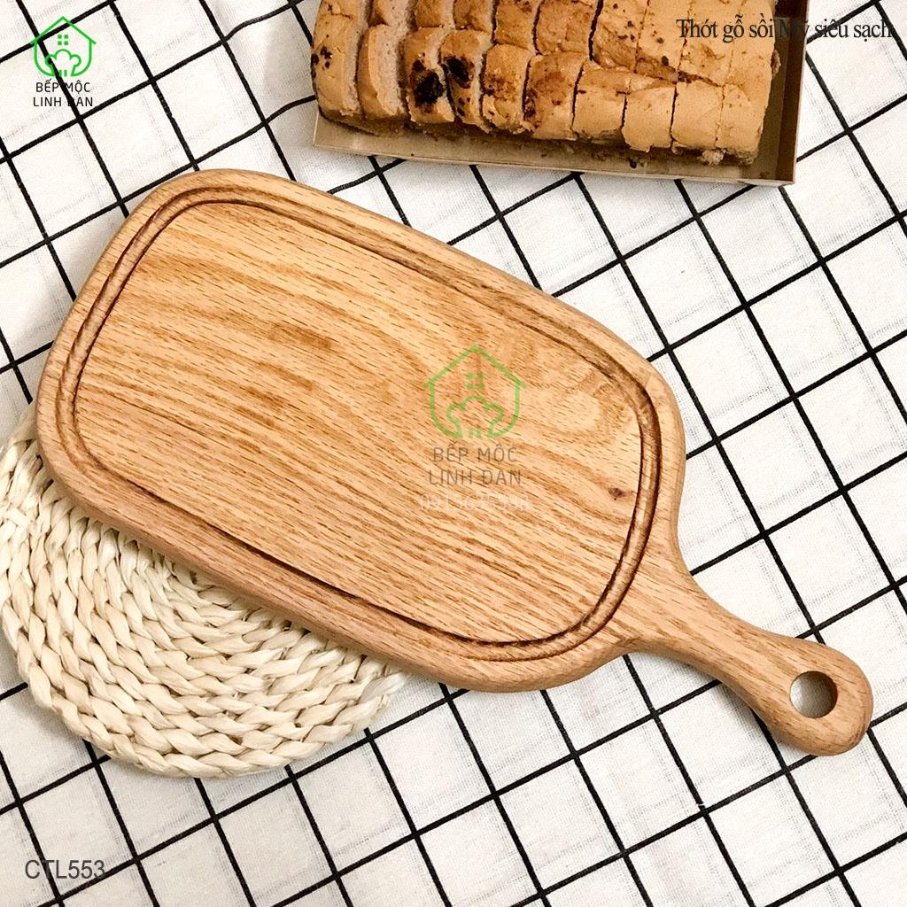 Thớt Gỗ Sồi Có Tay Cầm HAHANCO Bày Đồ Ăn, Decor