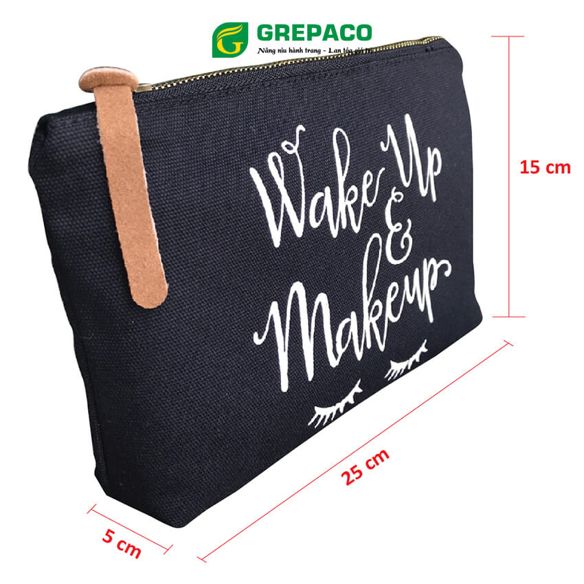 Túi Đựng Mỹ Phẩm Grepaco Đựng Đồ Cá Nhân Trang Điểm Đi Du Lịch Bằng Vải Bố Canvas Tote Cao Cấp, Chống Nước Nhẹ, Size Mini Khóa Kéo Đồng Dây Kéo Da - Hàng Chính Hãng