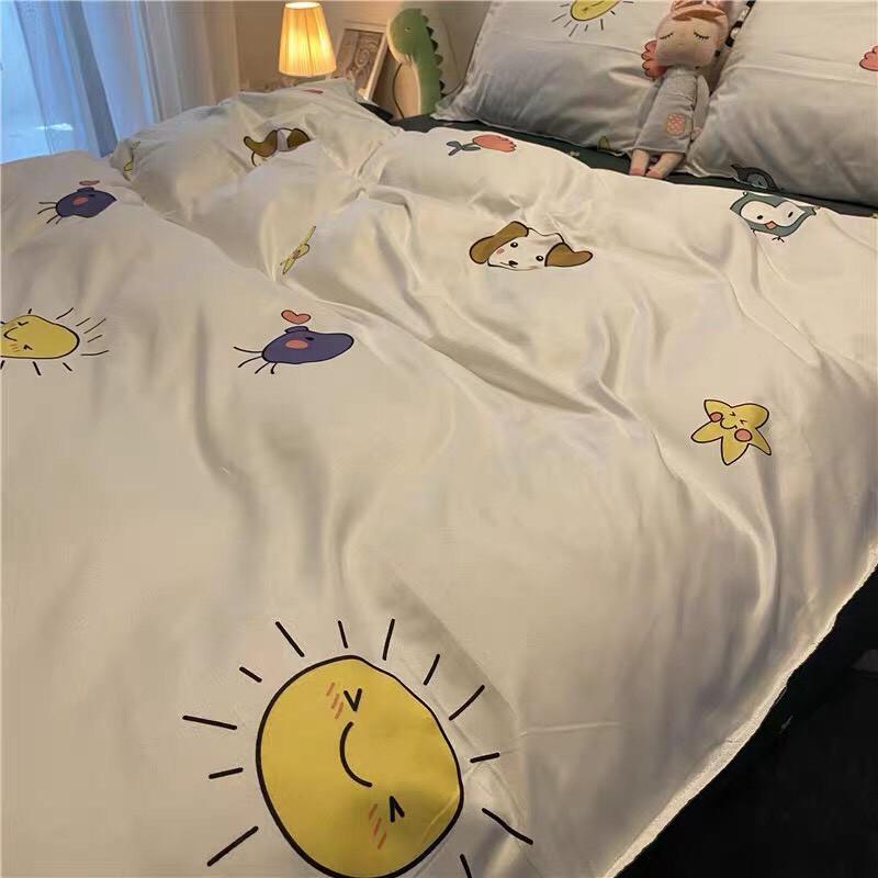 Bộ chăn ga Cotton Poly họa tiết chó đầu trắng - phong cách Hàn Quốc