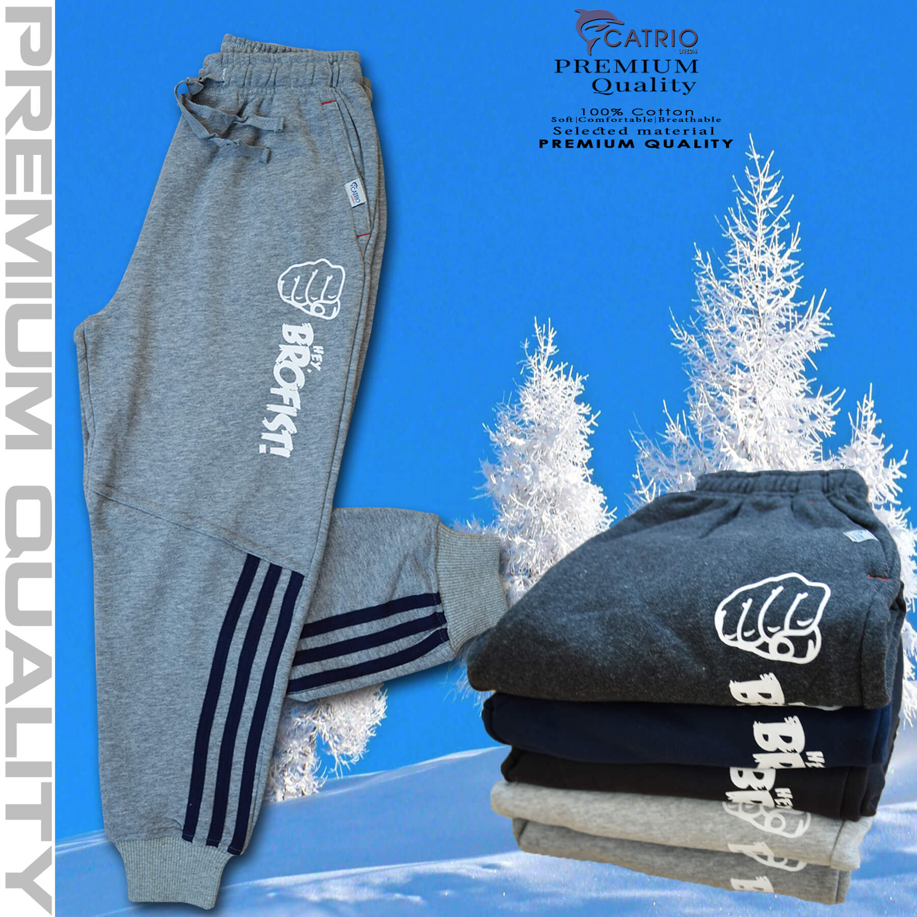Quần dài bé trai vải 100% cotton in BROFIST màu XÁM ĐẬM là quần nỉ trẻ em CATRIO từ 9 tuổi đến 18 tuổi phù hợp thời tiết se lạnh mùa thu đông kiểu dáng thể thao tuyệt đẹp