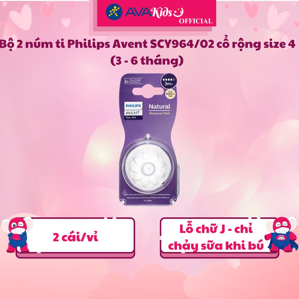 Bộ 2 núm ti Philips Avent SCY964/02 cổ rộng size 4 (3 - 6 tháng) - Hàng Chính Hãng