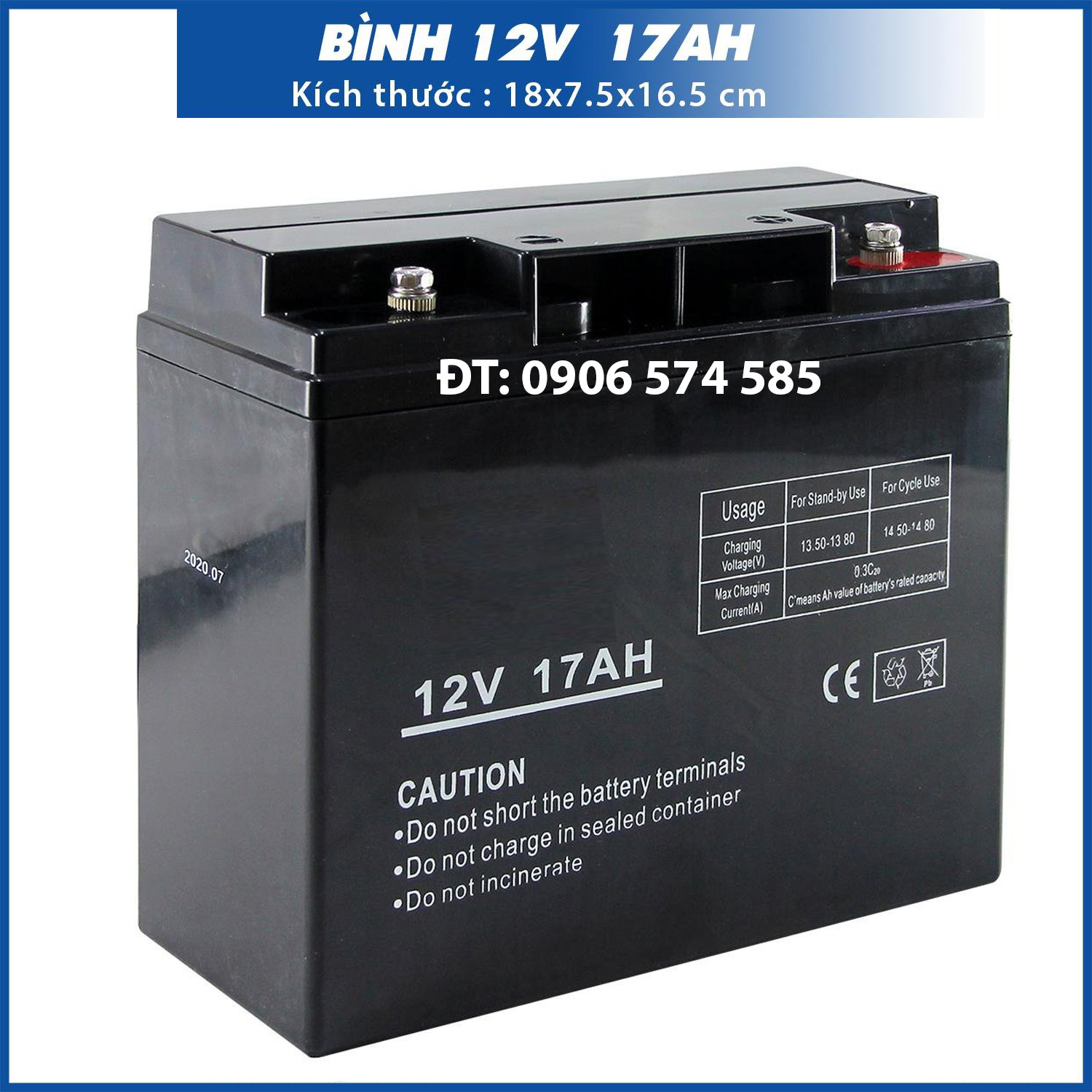Bình ắc quy khô 12V - 20A, 17A  cho xe đạp điện, loa kẹo kéo