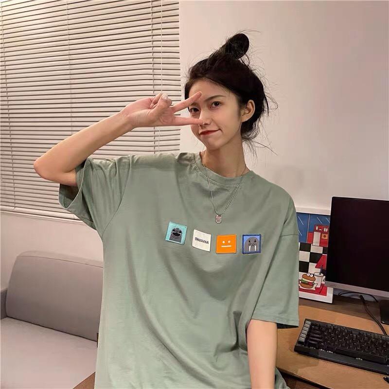 Áo thun tay lỡ form rộng - phông nam nữ cotton oversize - T shirt thêu 4 logo - 2N Unisex