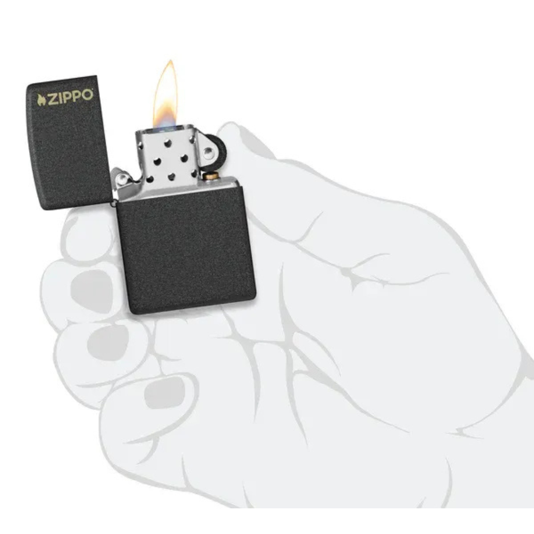 Bật Lửa Zippo Classic Black Crackle Chính Hãng – Zippo Regular Standard Đen Nhám Logo Khắc Laser – Chống Gió Mỹ