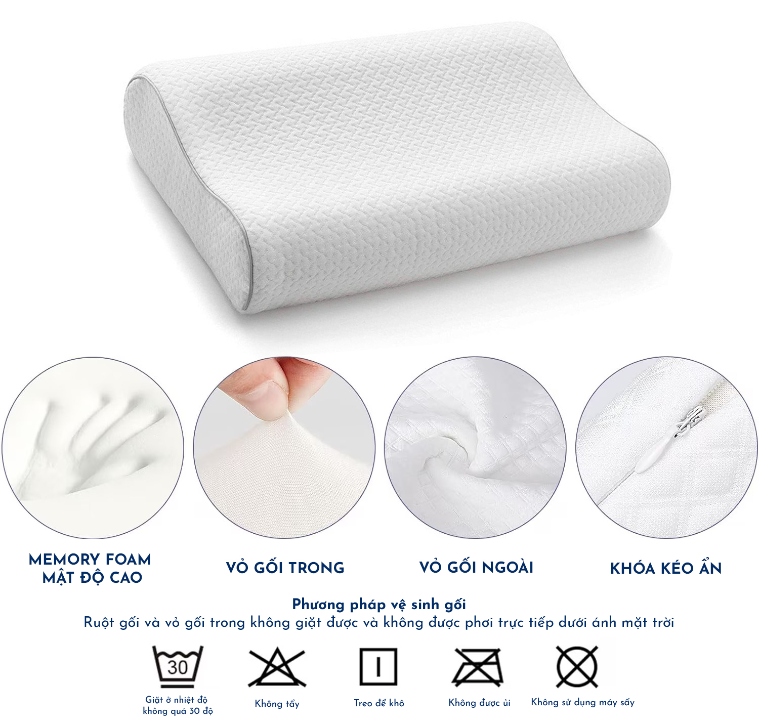 Gối ngủ Memory Foam Contour NOOZ Home Goods ruột cao su non, gối chống trào ngược người lớn nằm