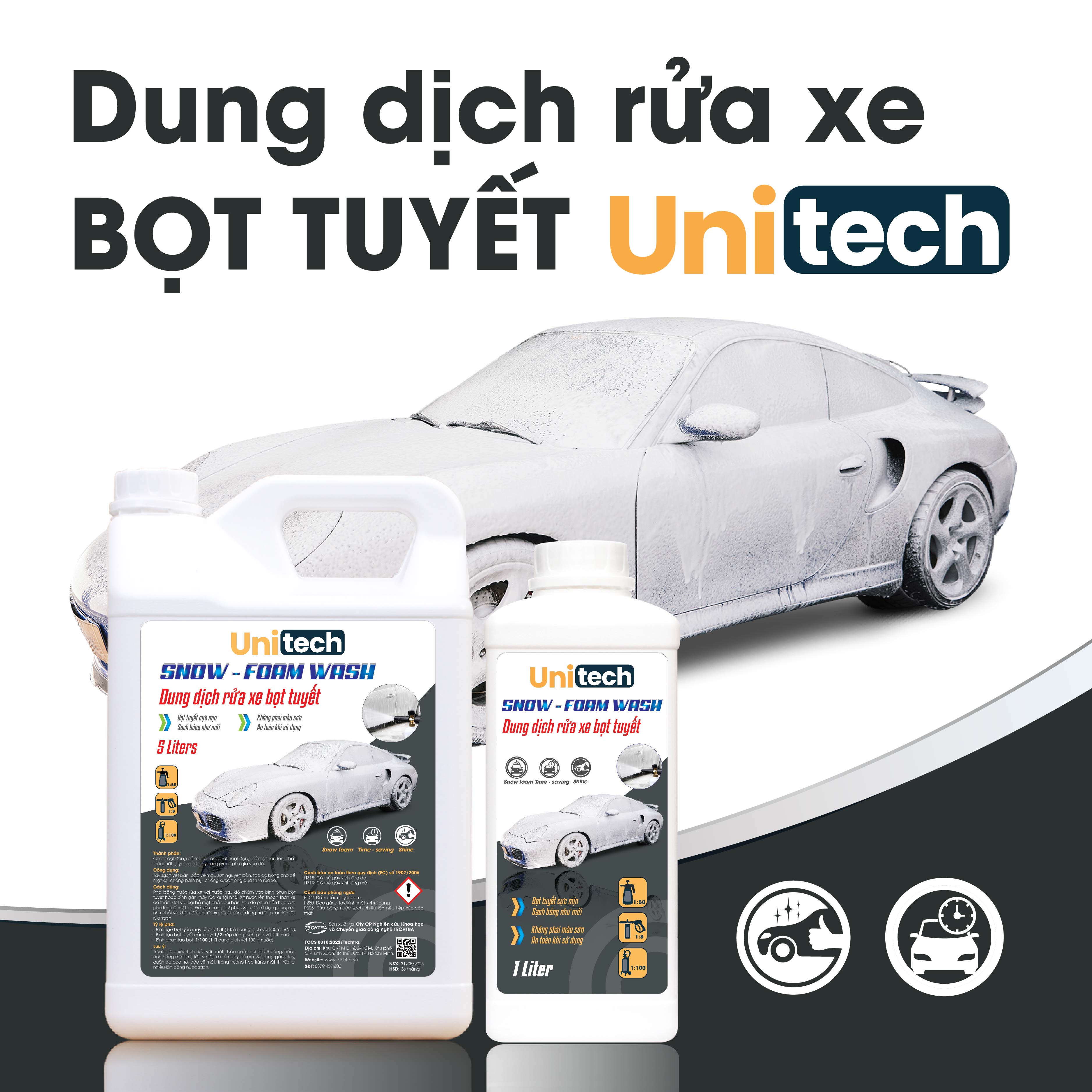 Nước rửa xe bọt tuyết UNITECH (Can 1 lít) | Siêu đậm đặc, pH trung tính chống phai màu sơn xe tuyệt đối, hương thơm dễ chịu