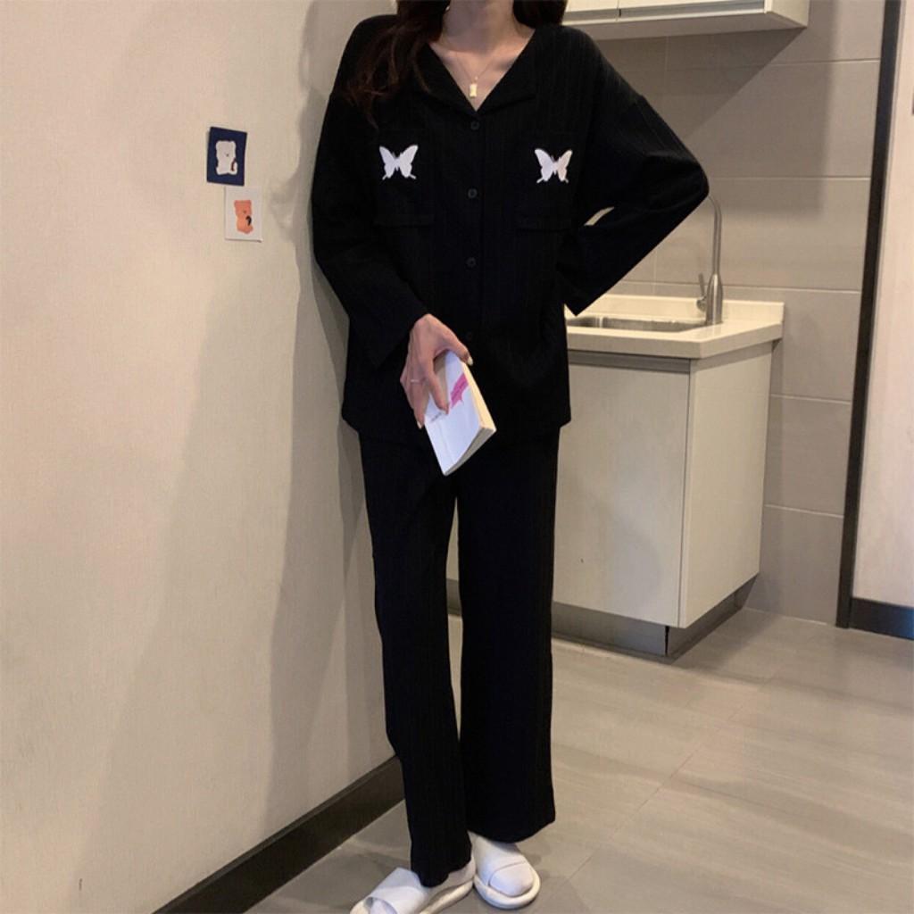 Bộ đồ ngủ, bộ ngủ nữ màu đen mặc ở nhà hay đi chơi phối voan gân đen viền trắng cực xinh