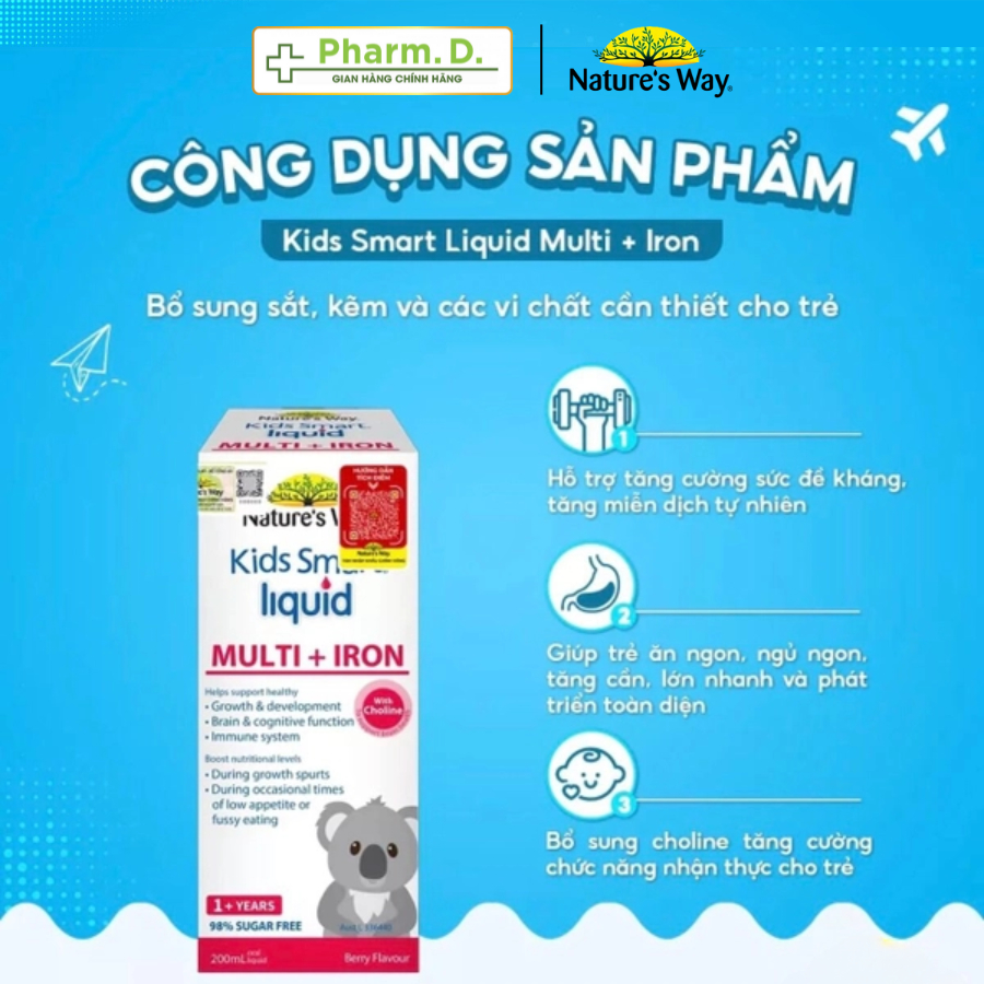 Siro Dinh Dưỡng NATURE'S WAY Kids Smart Liquid Bổ Sung Sắt Và Dưỡng Chất Cho Trẻ Em (200ml)