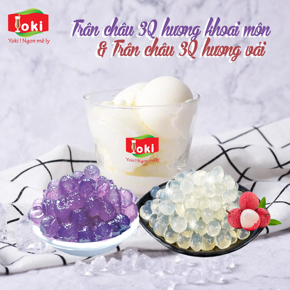 Combo Trân châu 3Q hương khoai môn Yoki và Trân châu 3Q hương vải Yoki