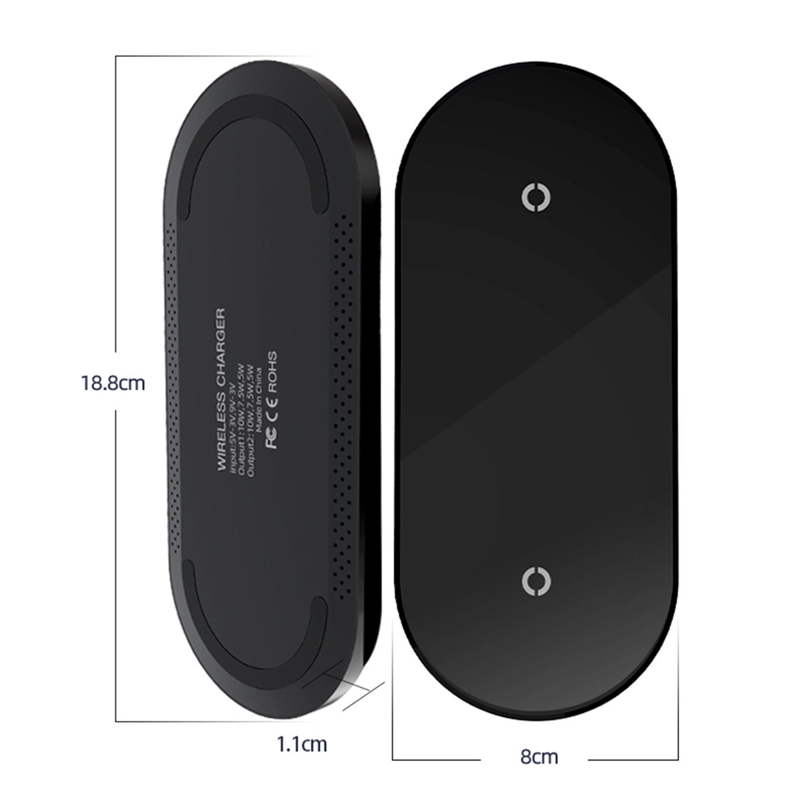 2 in 1  Wireless Charger Pad 10W Fast Charging For Smartphone Mirror Black