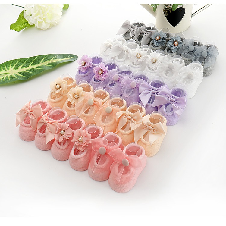 Set 3 Đôi Tất Hài Có Đế Chống Trơn Trượt Hàn Quốc Xinh Xắn Cho Bé Gái