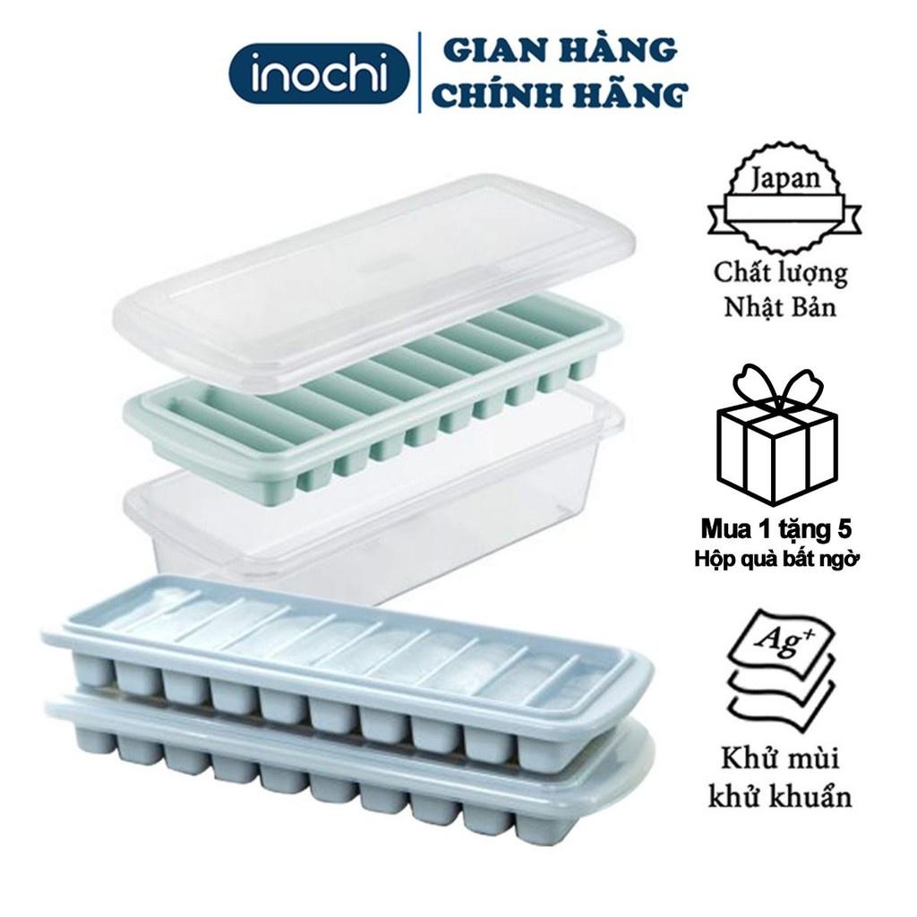 Khay đá - vỉ làm đá tủ lạnh khay 10 thanh có nắp đậy bằng nhựa nguyên sinh karu inochi Nhật Bản Chính hãng INOCHI