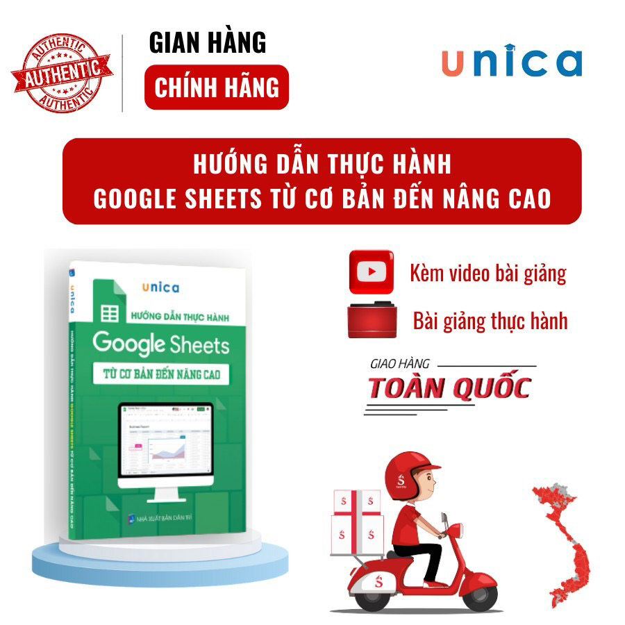 Combo 2 sách Excel - Google sheet Tin học văn phòng Unica, Hướng dẫn thực hành từ cơ bản đến nâng cao, in màu chi tiết, TẶNG video bài giảng