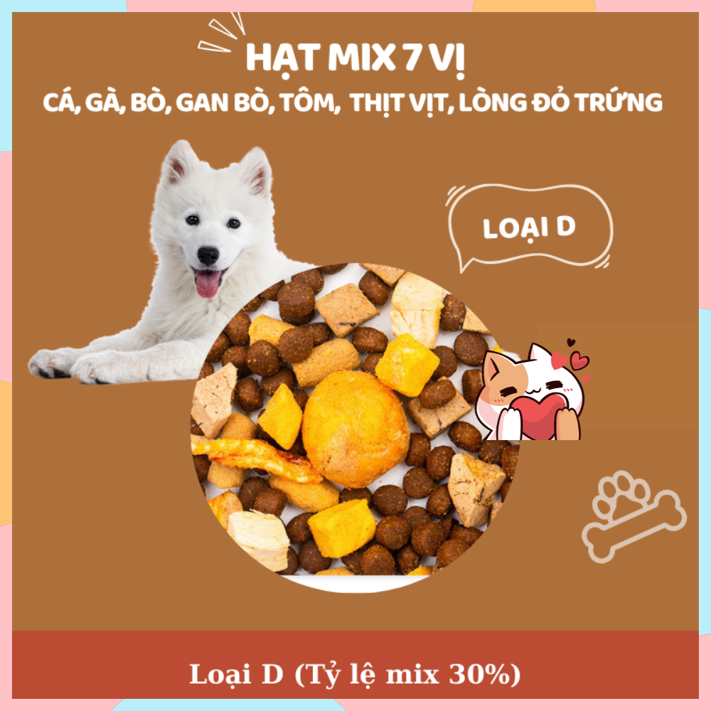 Hạt mix cao cấp cho cún trộn thịt bò, gà, tôm, cá, lòng đỏ trứng, rau củ quả - Thức ăn hạt cho chó kén ăn