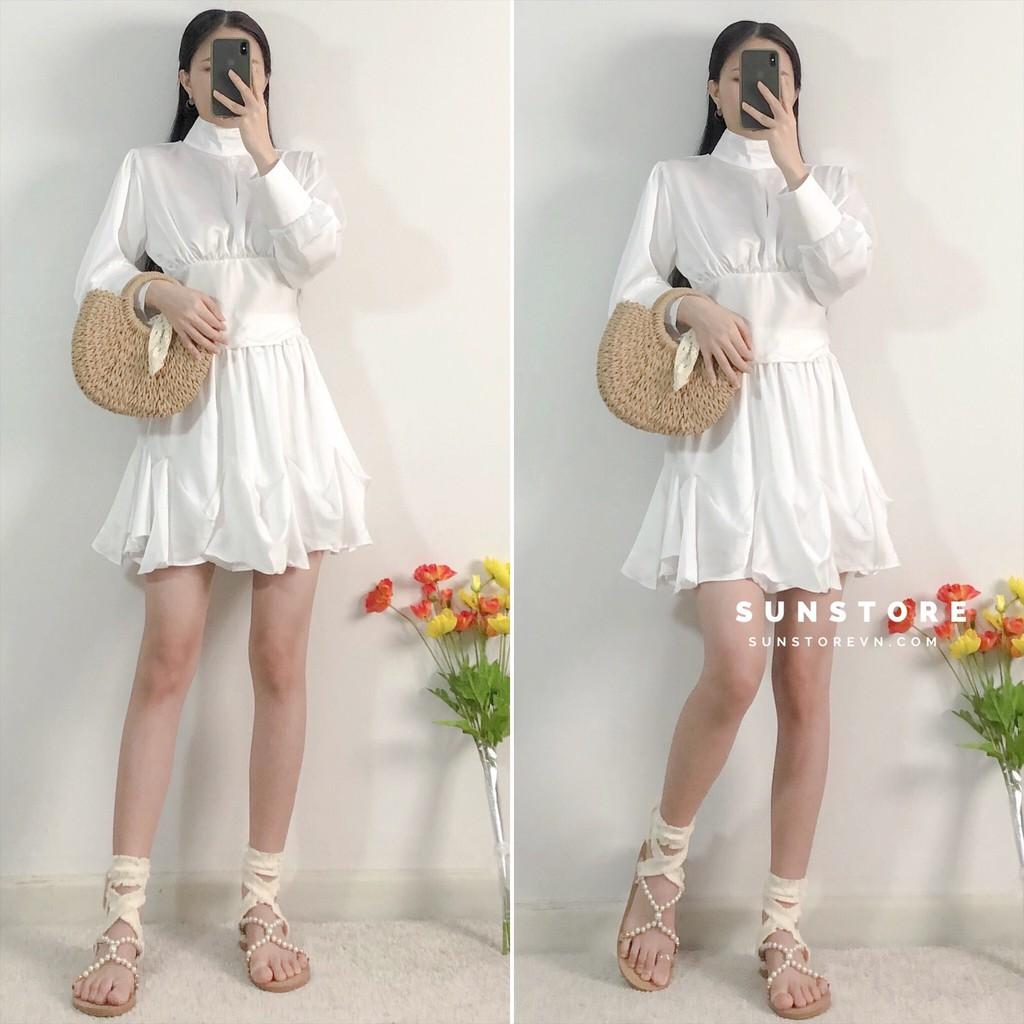 Set đồ nữ đi chơi áo tay dài khoét lưng và chân váy xòe 2 màu Oly set