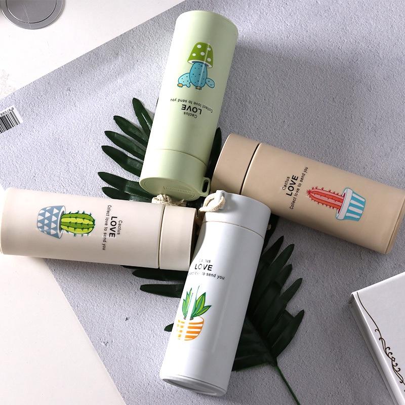 Bình đựng nước lõi thủy tinh bọc vỏ nhựa họa tiết xương rồng cute dung tích 400ml