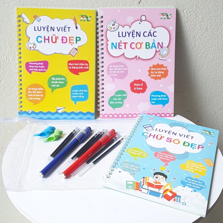 Bộ 3 Vở tập viết luyện chữ với bút tự xoá thần kỳ