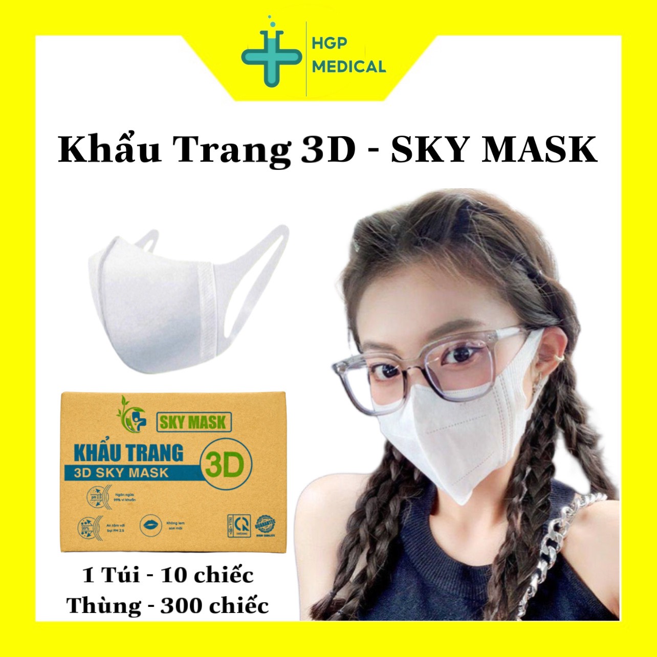 Thùng 300 cái Khẩu trang 3D SKY MASK, dây đeo mềm, không đau tai, đễ thở