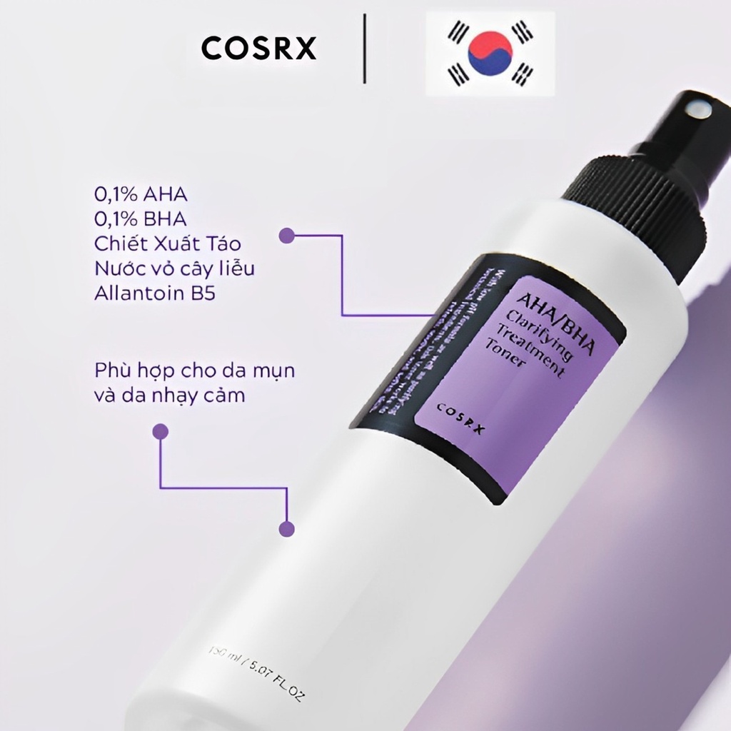 Toner Nước Hoa Hồng Cosrx AHA BHA Tẩy Tế Bào Chết Làm Sáng Cân Bằng Da Giảm Mụn 150ml