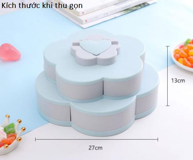 KHAY ĐỰNG MỨT TẾT, Hộp mứt xoay 2 tầng  xèo hình cánh hoa xinh xắn có rãnh đựng điện thoại tiện lợi. - XANH - GDHN Loại Tốt