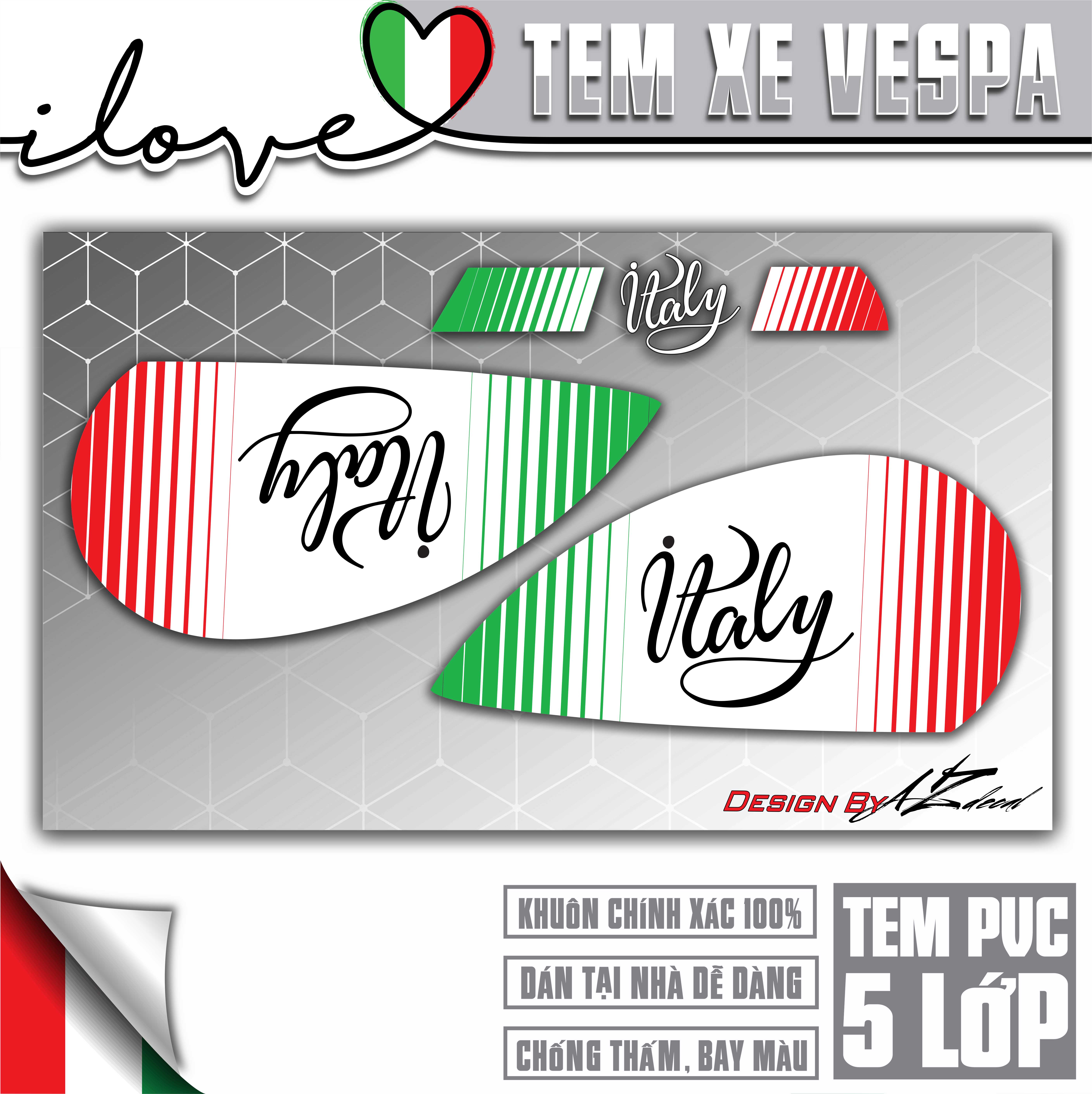 Tem Dán Xe Vespa Sprint/Primavera/GTS/LX Mẫu Chữ Italy | VP10 | Decal Rời Chống Thấm Nước, Dễ Dán